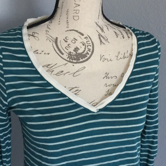 Anthropologie Meadow Rue Lace Top Stripped Teal - Picture 4 of 8